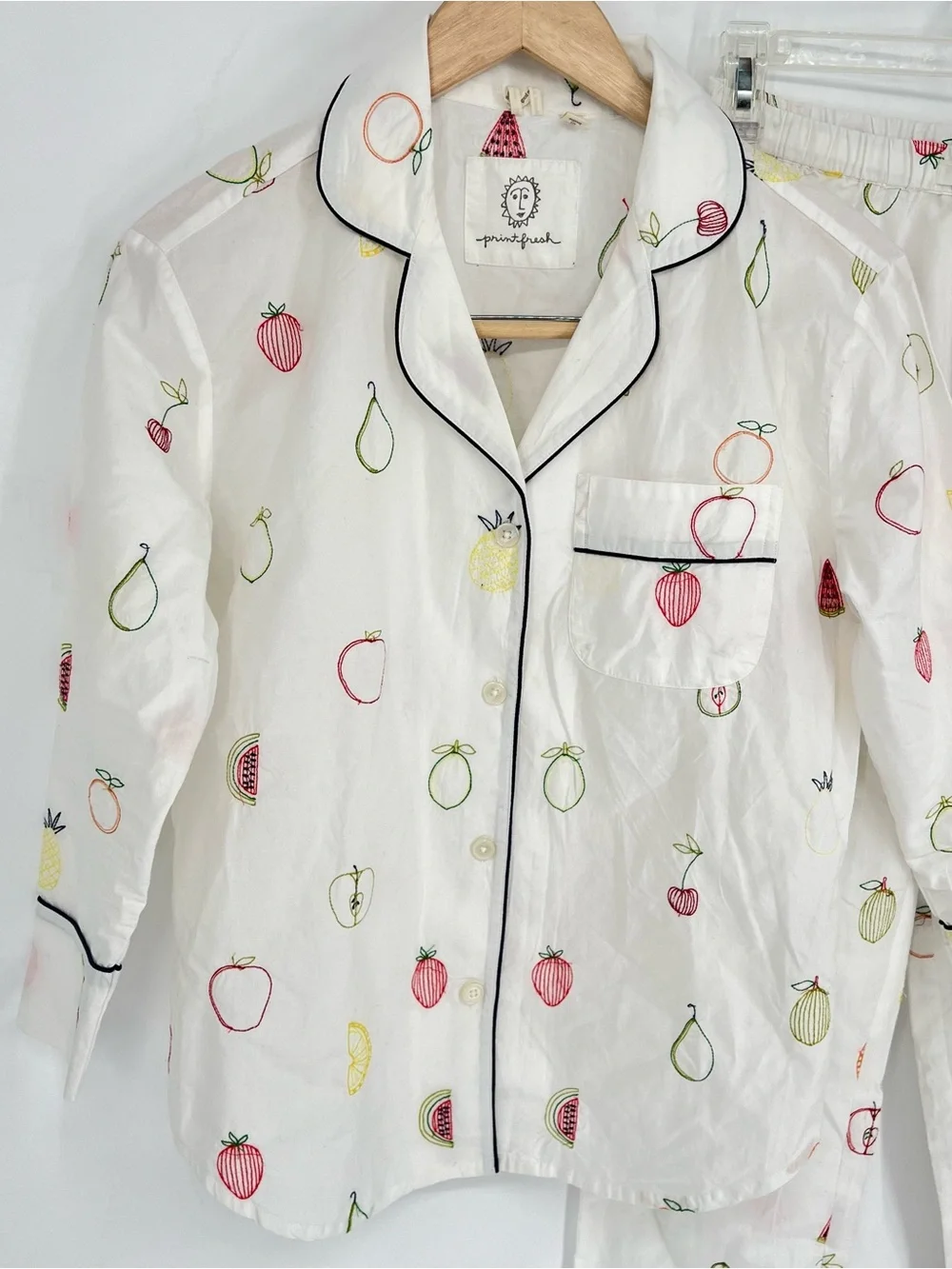 Anthro Print Fresh Fruit Medley Embroidered Pajama Set XXS‎